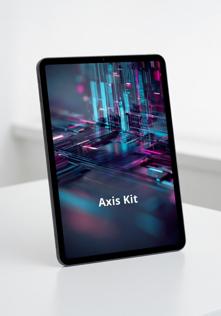 Tablet with 'Axis Kit' on screen displaying a futuristic interface