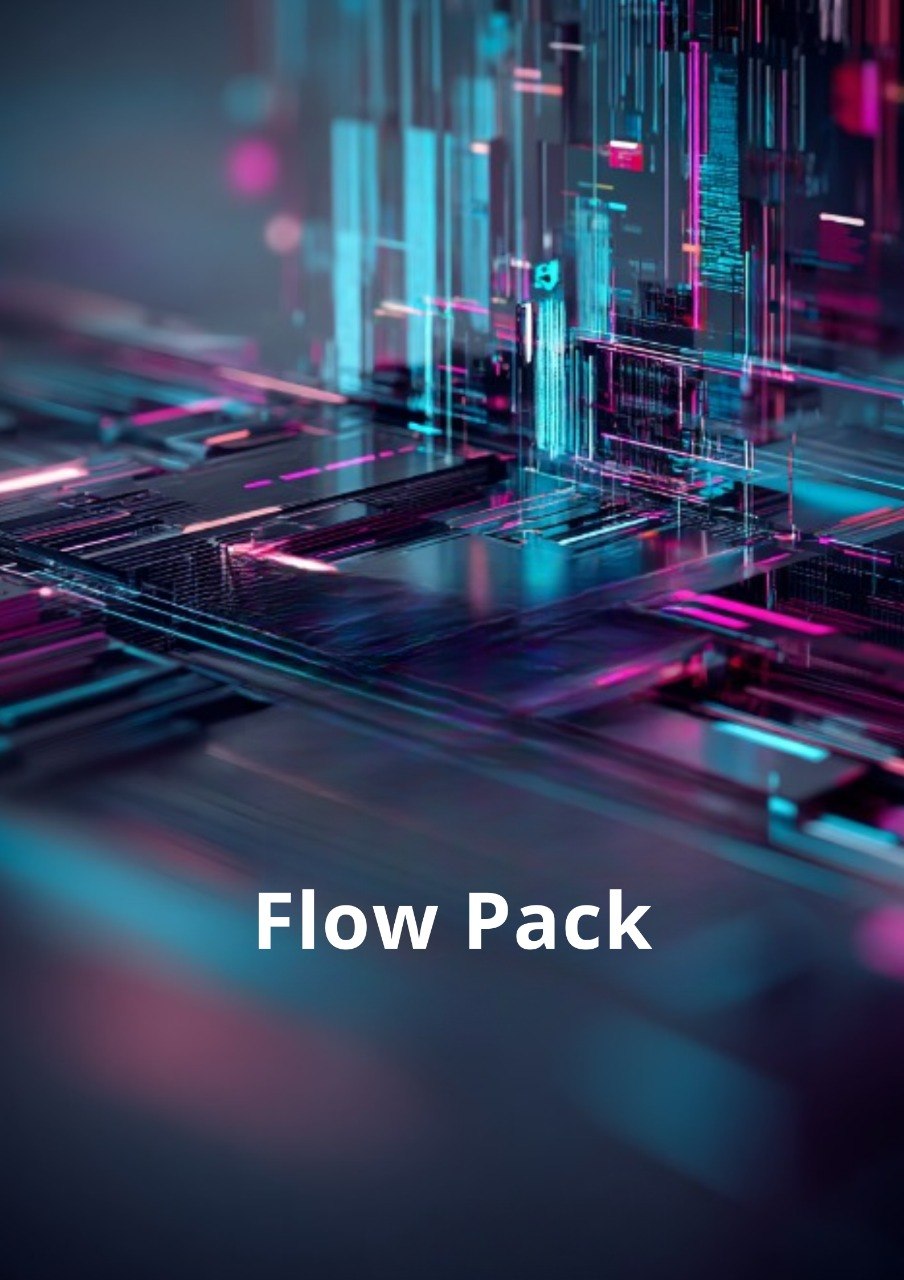 Technological design with 'Flow Pack' text in the center
