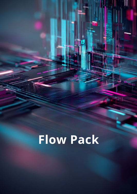 Technological design with 'Flow Pack' text in the center