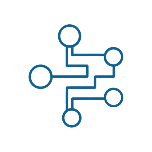 Blue circuit-like design on a white background