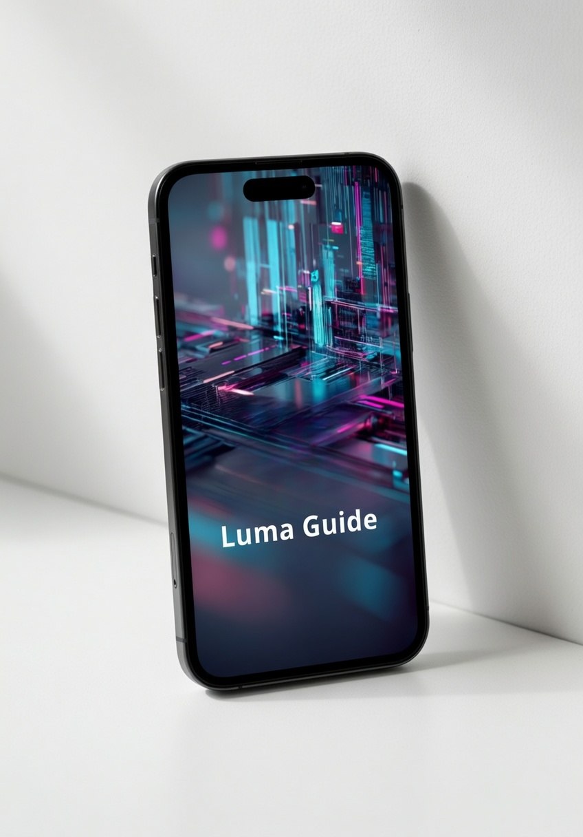 Smartphone with 'Luma Guide' app displayed on a white background