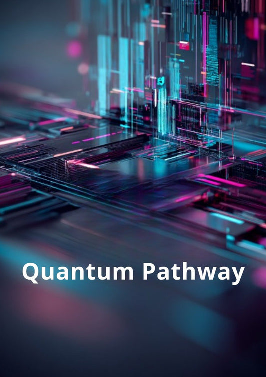 Futuristic technology design with 'Quantum Pathway' text on a dark background