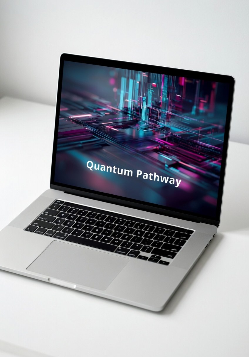 Laptop displaying "Quantum Path"