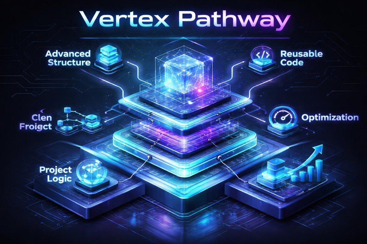 Diagram of 'Vertex Pathway' with interconnected components on a dark background